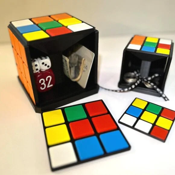 3D Printed Puzzle Cube Stash Box D&D Gift Set Solved & Unsolved 2" & 3" - Picture 8 of 11